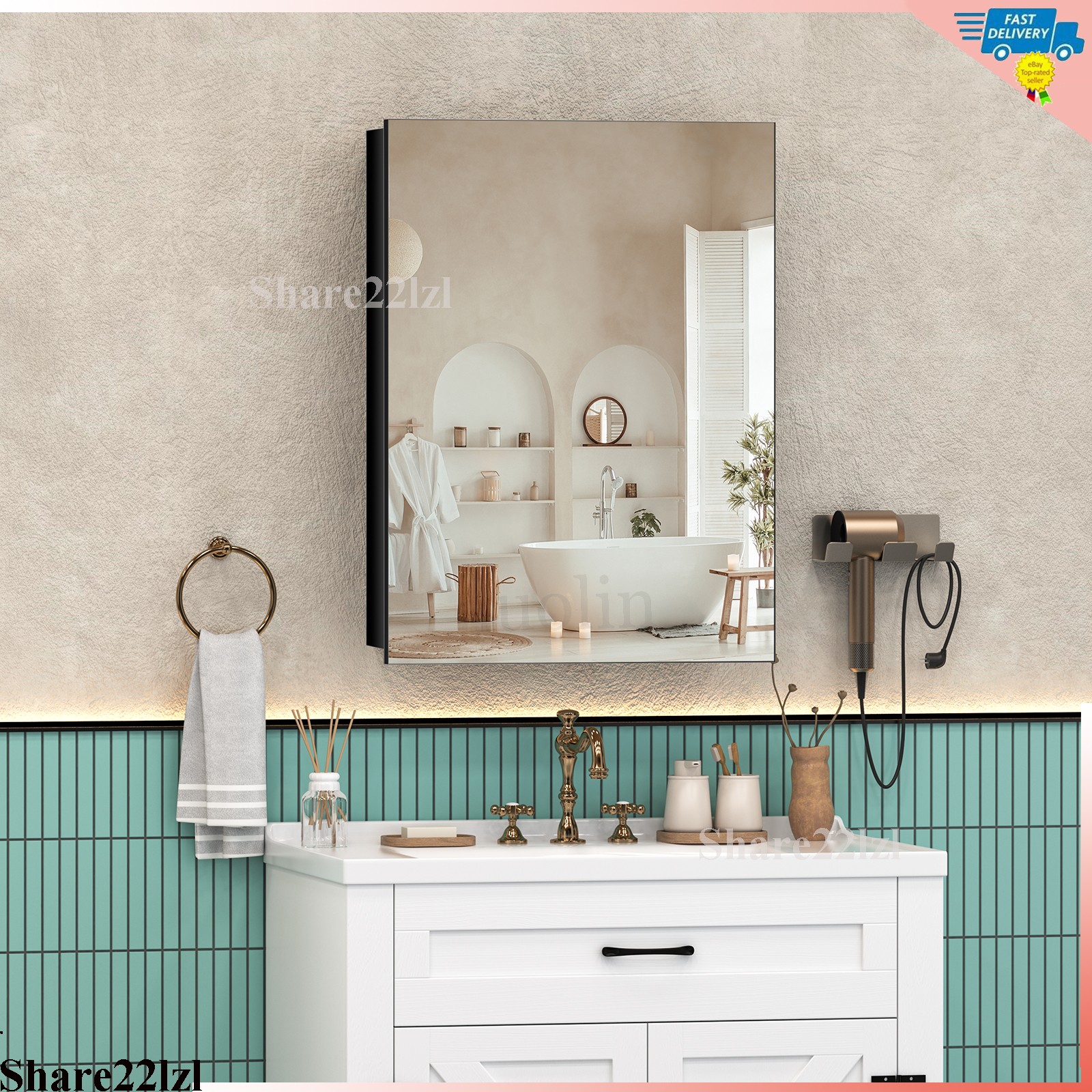 20.1 in. x 25.4 in. Single Door Medicine Wall Mounted Cabinet w Mirror Door