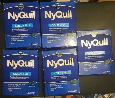 #ad #ad Vicks NyQuil Cold and Flu Relief Liquicaps 8 Count 5 Boxes Exp 09 2026 $14.99