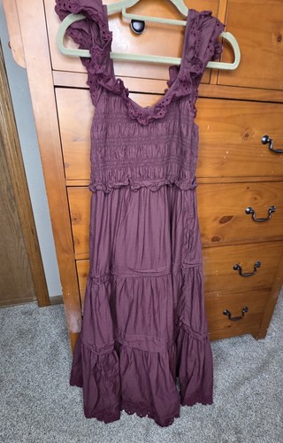 Madewell Lucie Dress Size 4 Embroidered Crochet Tiered Lined Sleeveless Burgundy