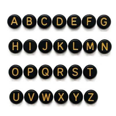 100x7mm Flach Rund Schwarz Gold gemischt & Einzelbuchstabe Alphabet Acryl Perlen A-Z