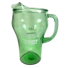 Coke Coca Cola Cowboy Whataburger Clear Green Glass Vintage Promo Pitcher