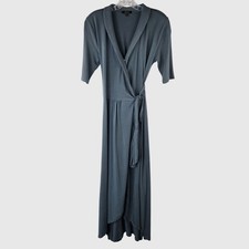 Quince Jersey Midi Wrap Dress Small Green Stretchy Quiet Luxury Drape Waist Tie