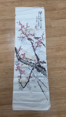 Original Korean Ink Painting by Kim Jung-wook Woo-rim Hwajodo Floral Art Scroll