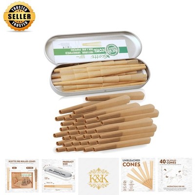 40 Count Pre-Rolled Organic Cigarette Cones with Tips - Perfect for Hand-Rolling