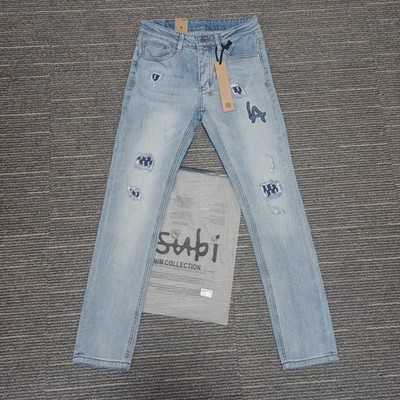 KSUBI Men's Washed Blue Ripped Letter Printing Pants Jeans size 34 KJ14