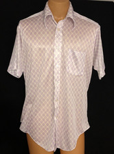 VTG Sears Perma Prest Disco Shirt Mens LARGE Button Up Short Sleeve PURPLE WHITE