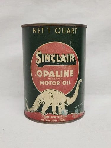 Rare Vintage SINCLAIR OPALINE WHITE DINO MOTOR OIL 1 Quart Metal Can Gas Sign