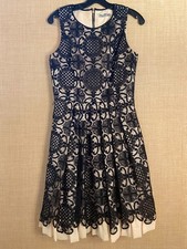 Eliza J sleeveless fit&flare dress size 6 black lace w/light pink lining ruffle