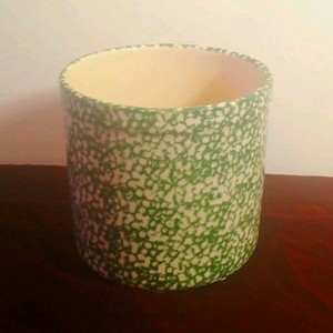 Roseville Sponge Wear Flower Pot  Green White Abstract Pattern