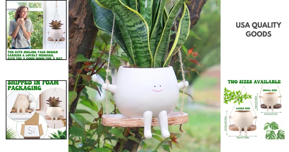 Maceta colgante tamaño grande 2024 - Linda maceta cara sonriente para uso en interiores y exteriores Foto 2 de 4
