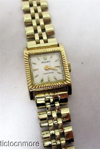 VINTAGE 18K GOLD ROLEX PRECISION 17 RUBIS BRACELET WATCH 8790 STARBURST SQUARE