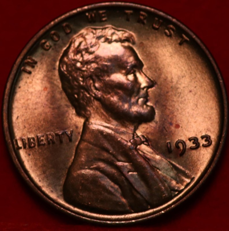 Uncirculated Red 1933 Philadelphia Mint Copper Lincoln Wheat Cent