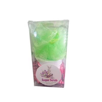 Sugar Scrub Cucumber Splash 3 Oz Gift Set With Green Bath Pouf