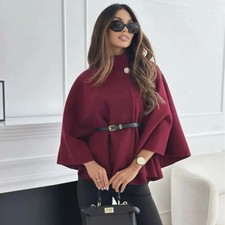 Womens Winter Coat Belted Poncho Cape Top Jacket Bat Sleeve Autumn Casual XS-L