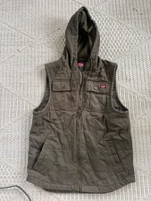 Wrangler Workwear Hooded Canvas Vest Men  s LG Zip Up Lined Utility Olive Green