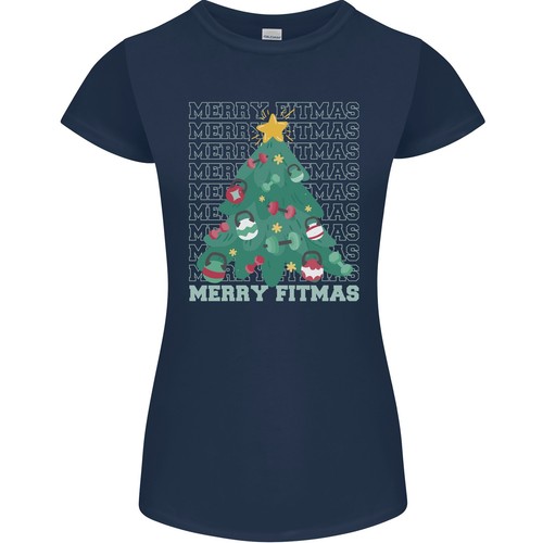 Fitness Merry Fitmas Christmas Tree Gym Womens Petite Cut T-Shirt - Picture 3 of 23