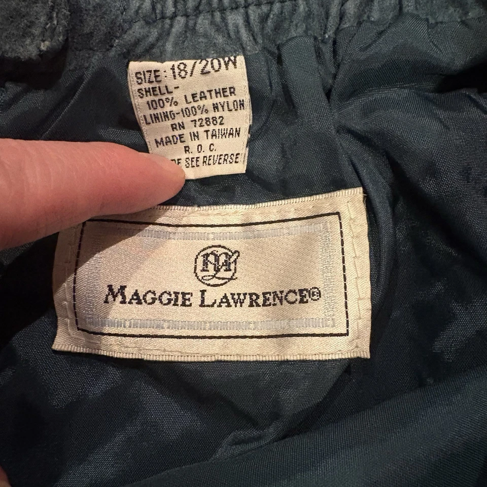 Falda Vintage Maggie Lawrence Verde Azulado Gamuza Cuero Talla 18/20W (Ver Medida) Foto 2 de 4