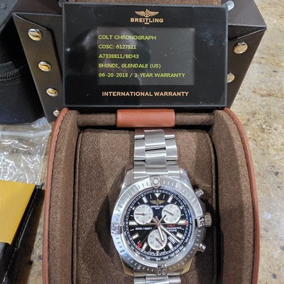 Breitling Colt Chronograph Quartz 44mm Black Dial Steel Bracelet Box Papers
