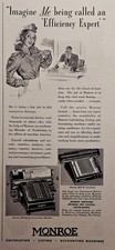 Pubblicità Stampa Macchine Ufficio Monroe 1944 - Calcolo Elenco Segreteria Contabilità