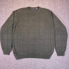 IZOD Dad Sweater Mens XL Green Cable Knit Crewneck Windowpane Pullover Classic