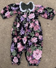 Vintage 80s 90s Floral Jumpsuit Romper Lace Collar Cottagecore Toddler 24 Months
