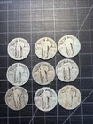 9x USA Silver Standing Liberty Quarters 1927 1926 1925
