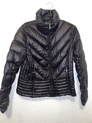 Lauren Ralph Lauren Womens L Puffer Jacket Packable Black Quilted Goose Down