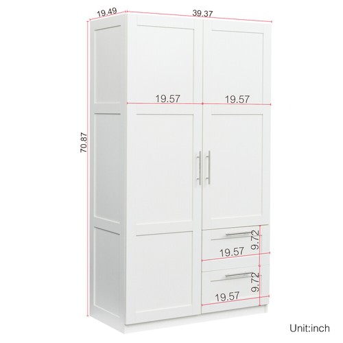 70" Tall High Wardrobe Storage Cabinet Closet Organizer w/ 2 Drawers and 2 Doors - Picture 3 of 24