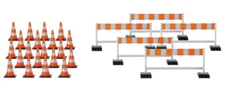 1/87 Cones Barriers Traffic Control Devices 20 Cones 5 Barriers HO Herpa 52566