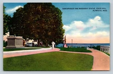 Sarcophagus & Massasoit Statue, Coles Hill Plymouth, Massachusetts Postcard