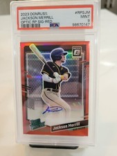 2023 PANINI DONRUSS OPTIC JACKSON MERRILL RC AUTO AUTOGRAPH RED #/25 PSA 9 MINT