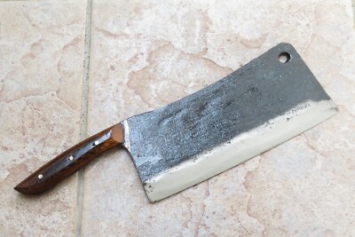 Crude - 8 Inch Small Handle Rivet Carbon Steel Meat Cleaver, Forged, Small Hands