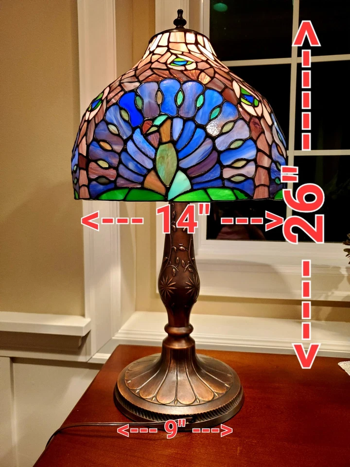 Tiffany Style Vintage Table Lamp Peacock Stained Glass Desk Lamp 26" Tall - Image 2 of 4