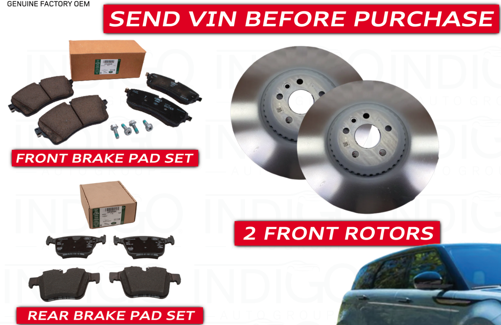 20192023 RANGE ROVER EVOQUE FRONT ROTORS + FRONT & REAR BRAKE PADS VIN