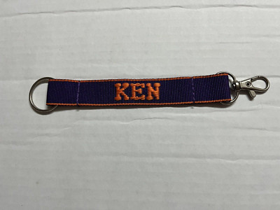 Ken Embroidered Name Strap Key Rings Keychains with Clasp purple and orange