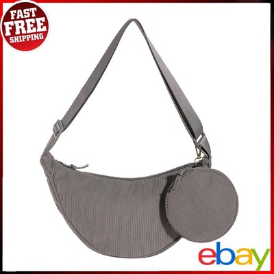 Corduroy Half Moon Bag Adjustable Strap Women Crescent Bag 2Pcs (Grey)