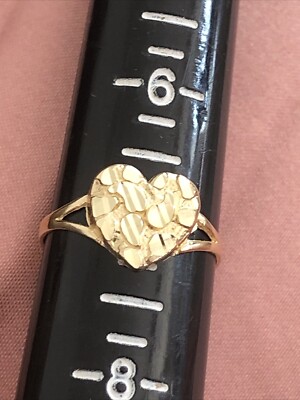 14KT YELLOW GOLD HEART NUGGETS RING SIZE 7 WEIGHT 1.2g FINE JEWELRY