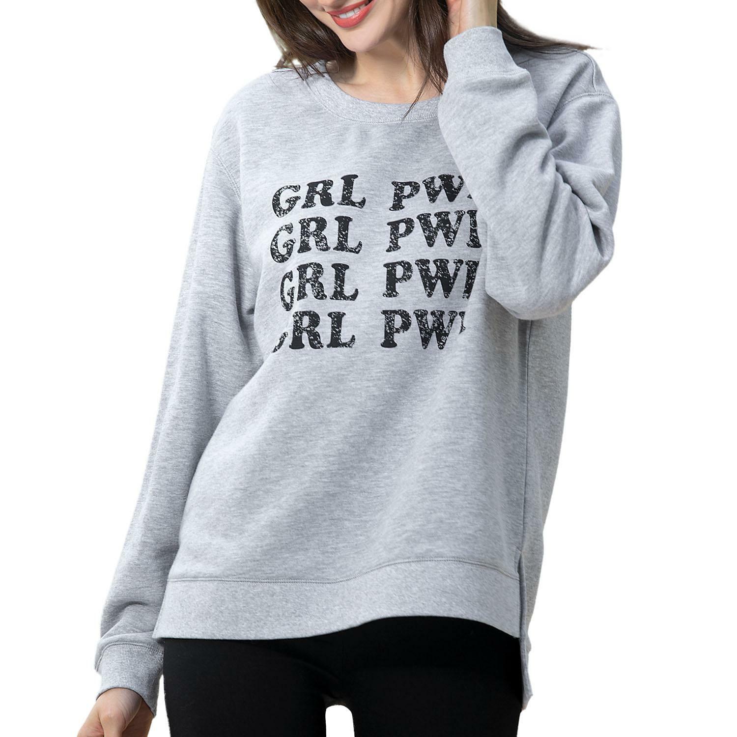 Women's "grl Pwr" Statement Sweatshirt Girl Power, Grey Size