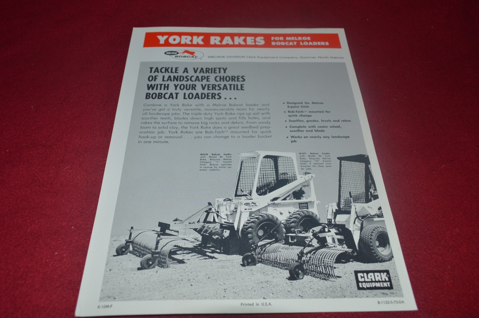 Bobcat Skid Steer Loader York Rakes Dealer's Brochure CDIL eBay