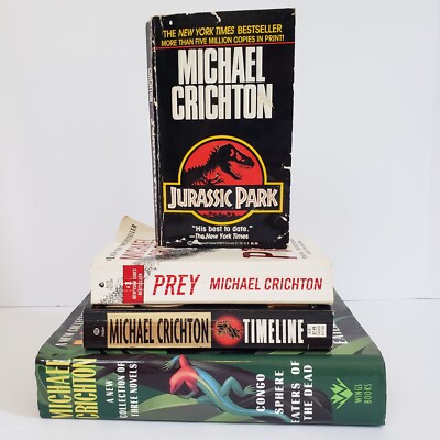 Michael Crichton Lot Of 4 Books Mixed PB/HC Jurassic Park Prey Timeline