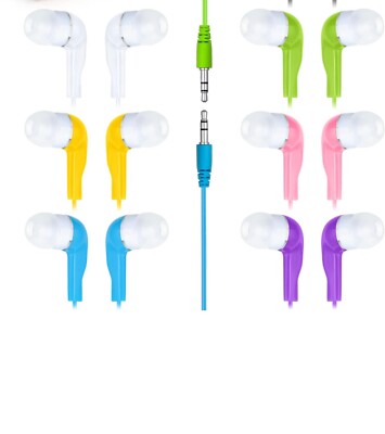 JustJamz Bulk Earbuds Jelly Roll | 10 Pack of Colorful in-Ear Earbuds Wired