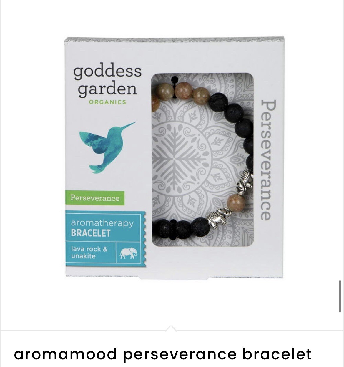 Goddess Garden preserverance aromatherapy bracelet lava rock & unakite