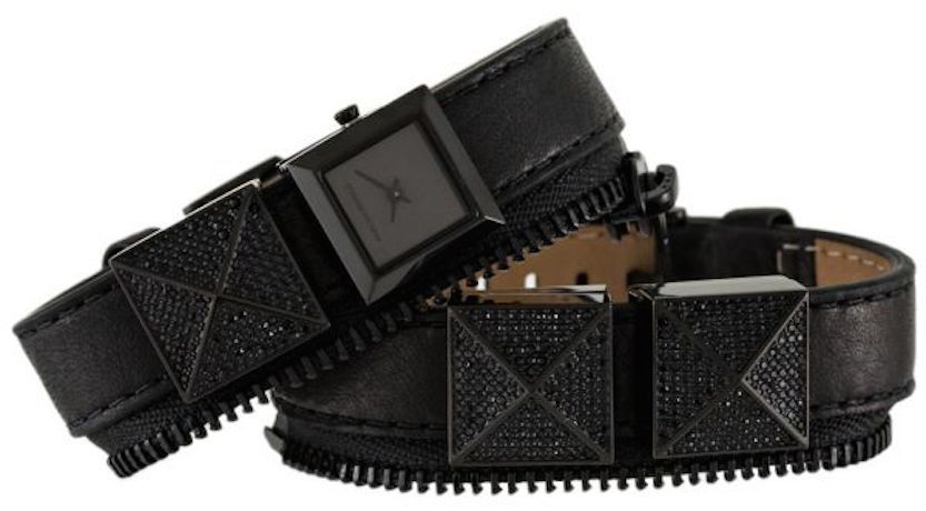 Karl Lagerfeld Pyramid Pave Stone Double Strap Cuff Watch 