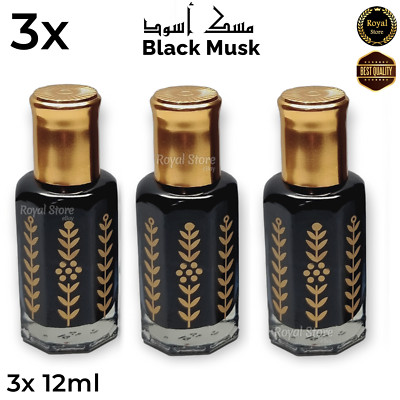 3x Black Musk 12ml Dark Arabic Perfume Oil Ruqya Islamic High Quality  مسك اسود