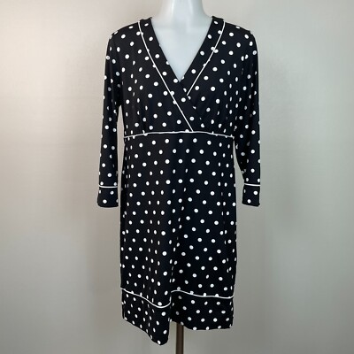 lands end jersey dress Lands' Small Black White Polka Dot Nylon Stretch Surplice Neck style: flowy