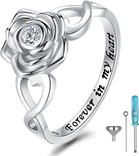 Rose Flower Cremation Urn Ring Holds Loved Ones Ashes 925 Sterling Silver Cremat