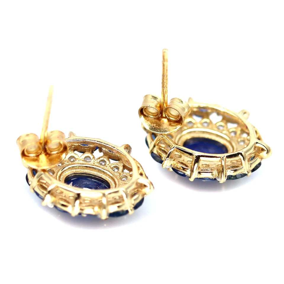 Plata de ley 925 6 x 7 mm. Pendientes Black Friday de zafiro azul, circón blanco Foto 3 de 4