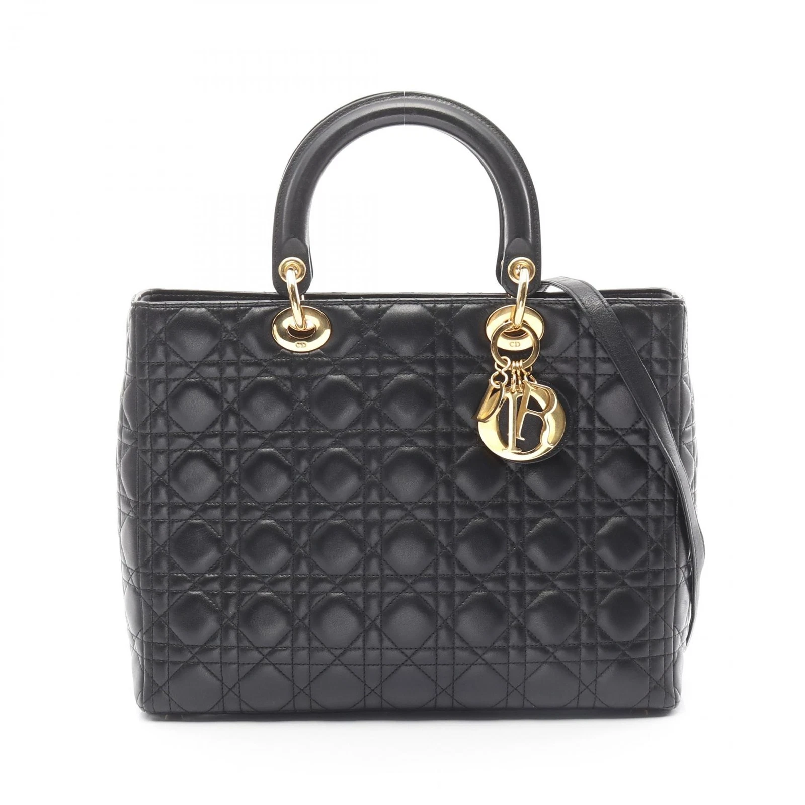 Grand sac fourre tout Christian Dior Lady Dior bandoulière main cannage cuir noir