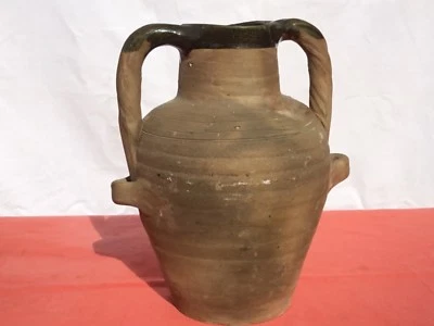 Vase potiche en terre cuite fait main avec 2 anses, hauteur 27 cm - Photo 1/4