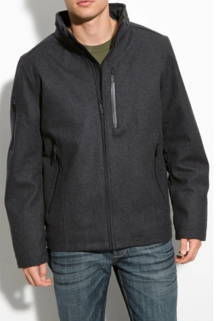 $235 TUMI T-TECH Mens XL Charcoal Water Resistant Wool Jacket